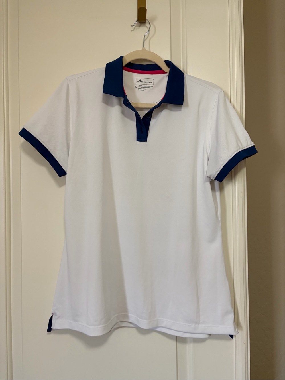 ⛳️🏌🏾Peter Millar White Performance Polo Navy Trim & Elite Insignia🏌🏽⛳️